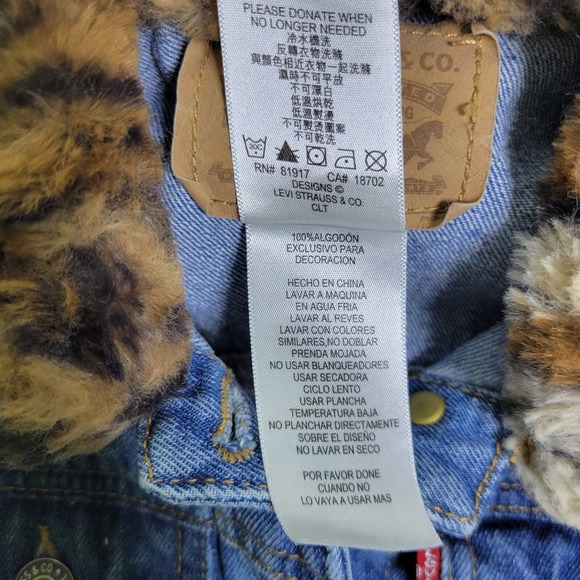 Kids Levi Strauss Denim‎ Jacket Faux Fur Collar Leopard Print Size 10/12 Years - Picture 9 of 14